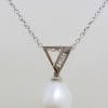 9ct White Gold Pearl & Channel Set Diamond Pendant on Gold Chain