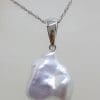 9ct White Gold Baroque Blister Pearl Pendant on Gold Chain