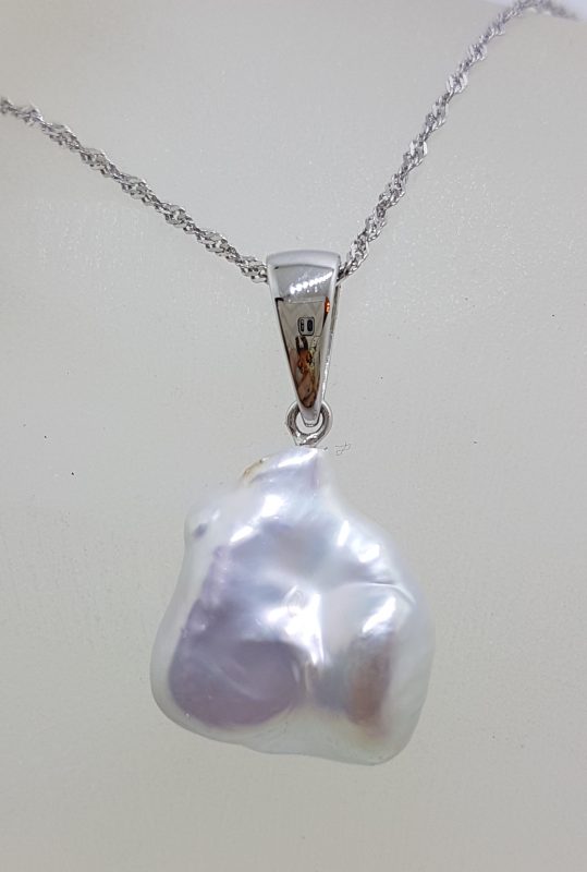 20200526_115120 9ct White Gold Baroque Blister Pearl Pendant on Gold Chain