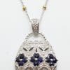 10ct White Gold Ornate Sapphire & Diamond Handbag / Bag Pendant on 9ct Gold Chain