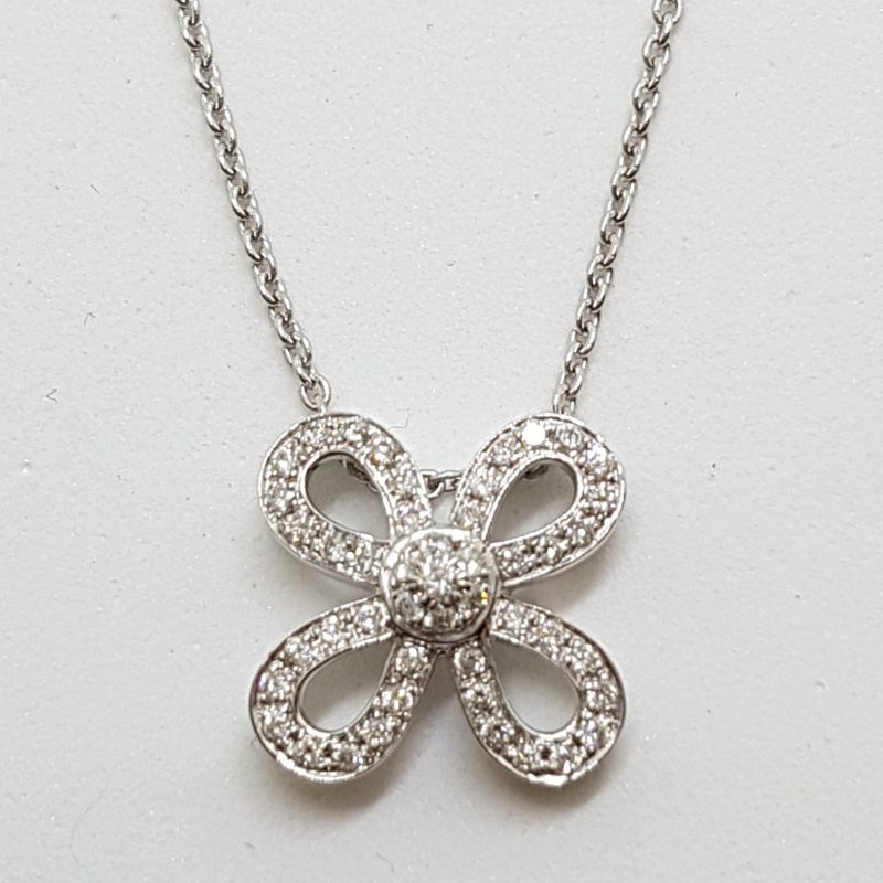 9ct White Gold Bow Diamond Pendant on 9ct Chain