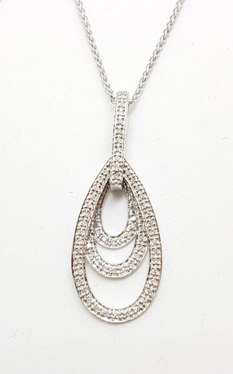 9ct White Gold Teardrop Diamond Pendant on 9ct Chain