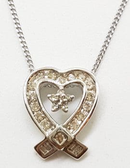 9ct White Gold Channel Set Diamond Heart Pendant on Gold Chain