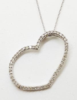 9ct White Gold Diamond Large Open Heart Pendant on Gold Chain