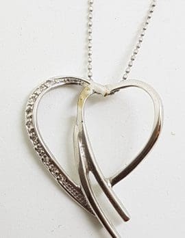 9ct White Gold Diamond Large Open Heart Pendant on Gold Chain