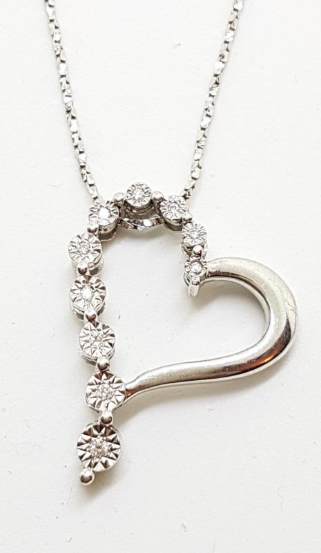 9ct White Gold Heart Diamond Pendant on 9ct Chain