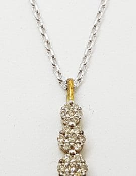 9ct White & Yellow Gold Diamond Cluster Drop Pendant on Gold Chain