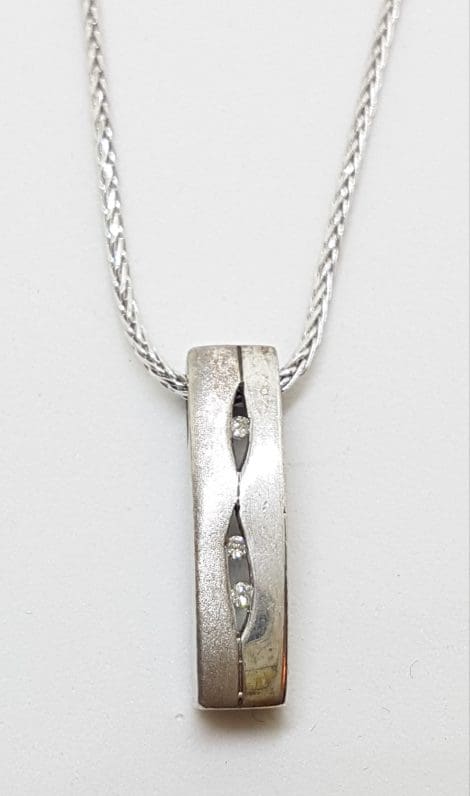 9ct White Gold Diamond Rectangular Pendant on Gold Chain