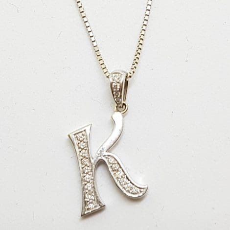 9ct White Gold Diamond Initial K Pendant on Gold Chain