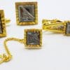 Gold Plated Square Roman Soldier Cufflink, Stud & Tie Clip Set