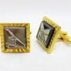Gold Plated Square Roman Soldier Cufflink, Stud & Tie Clip Set