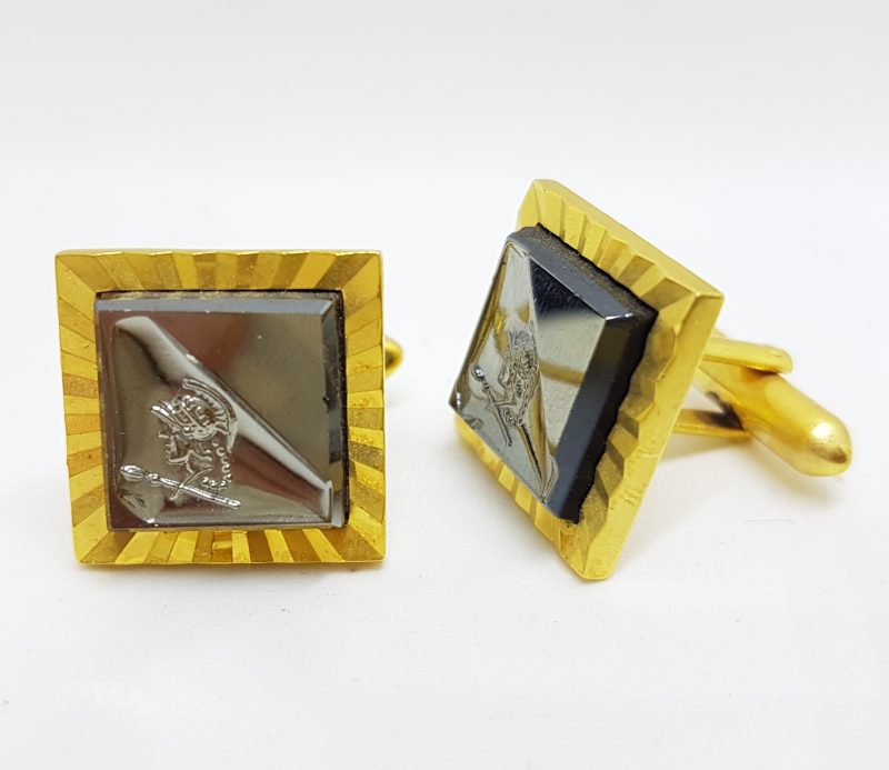 Gold Plated Square Roman Soldier Cufflink, Stud & Tie Clip Set