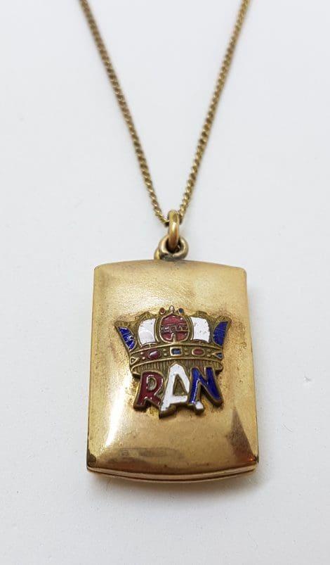 Gold Lined RAN Military Sweetheart Locket Pendant on Chain