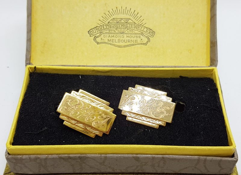 20200526_203729 Gold Lined Initialed Ornate Rectangular Cufflinks