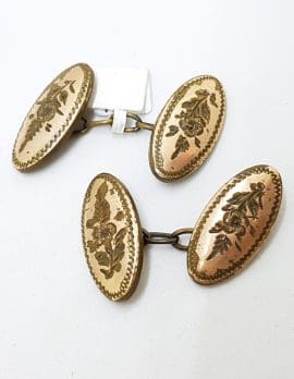 Gold Lined Ornate Floral Oval Cufflinks