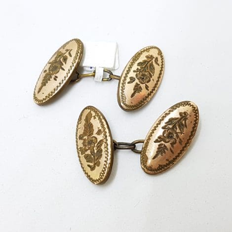 Gold Lined Ornate Floral Oval Cufflinks