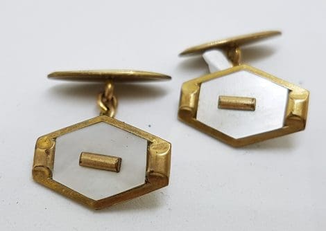 Gold Lined Ornate Mother of Pearl Cufflinks