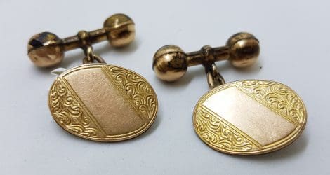 Gold Lined Ornate Oval Cufflinks
