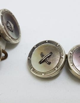Silver Plated Round Mother of Pearl Cufflink Set