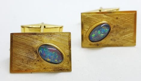 Sterling Silver Gold Plated Rectangular Opal Cufflinks