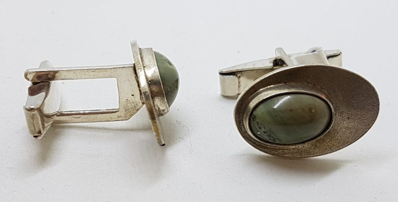 Sterling Silver Oval Jade Cufflinks