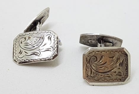 Sterling Silver Ornate Vintage Rectangular Cufflinks