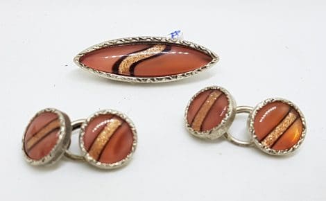 Sterling Silver Vintage Cufflink and Pin Set