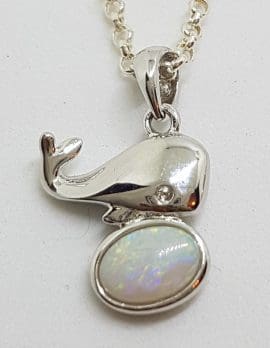 Sterling Silver White Opal Whale Pendant on Silver Chain