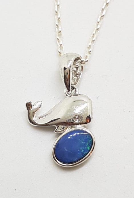 Sterling Silver Blue Opal Whale Pendant on Silver Chain