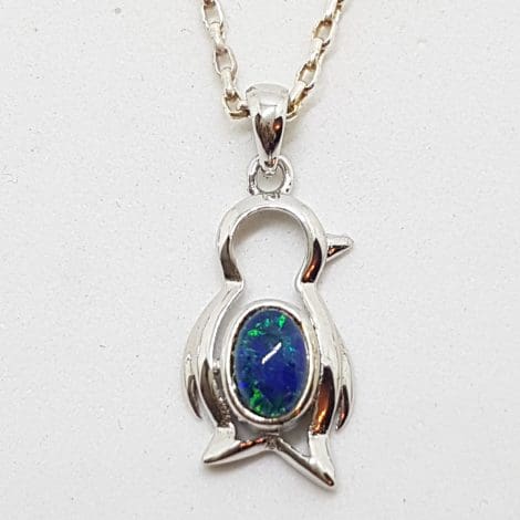 Sterling Silver Blue Opal Penguin Pendant on Silver Chain