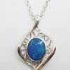 Sterling Silver Blue Opal Ornate Pendant on Silver Chain
