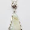 Sterling Silver White Opal Solid Pendant with Cubic Zirconia on Silver Chain