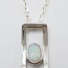 Sterling Silver White Opal Oval in Rectangular Pendant on Silver Chain