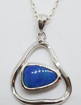 Sterling Silver Blue Opal Triangular Pendant on Silver Chain