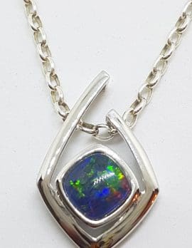 Sterling Silver Blue Opal Angular Pendant on Silver Chain