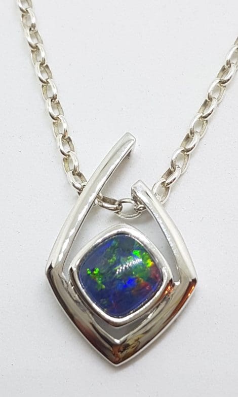 Sterling Silver Blue Opal Angular Pendant on Silver Chain