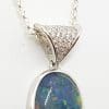 Sterling Silver Oval Blue Opal & Cubic Zirconia Drop Pendant on Silver Chain