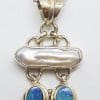 Sterling Silver Blue Opal & Blister Pearl Drop Pendant on Silver Chain