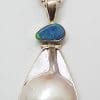 Sterling Silver Blue Opal, Ruby & Mabe Pearl Pendant on Silver Chain
