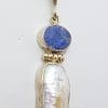 Sterling Silver Blue Opal & Blister Pearl Pendant on Silver Chain