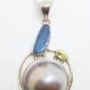 Sterling Silver Blue Opal, Peridot & Mabe Pearl Pendant on Silver Chain