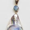 Sterling Silver Blue Opal & Mabe Pearl Pendant on Silver Chain