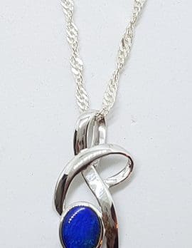 Sterling Silver Blue Opal Twist Pendant on Silver Chain