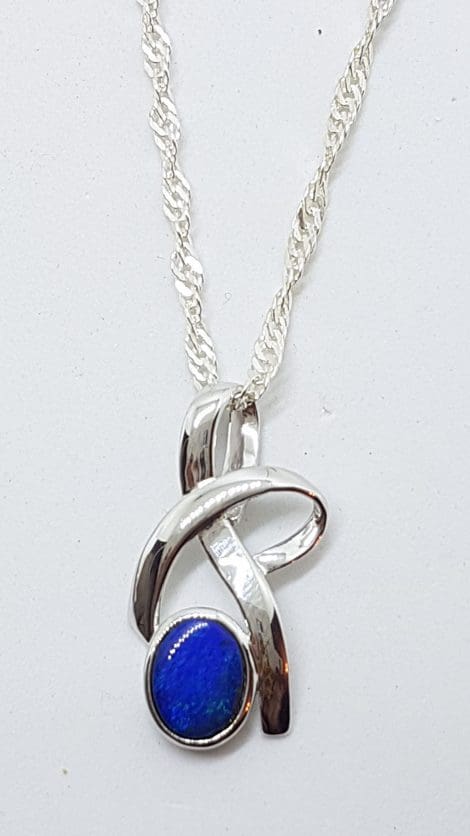 Sterling Silver Blue Opal Twist Pendant on Silver Chain