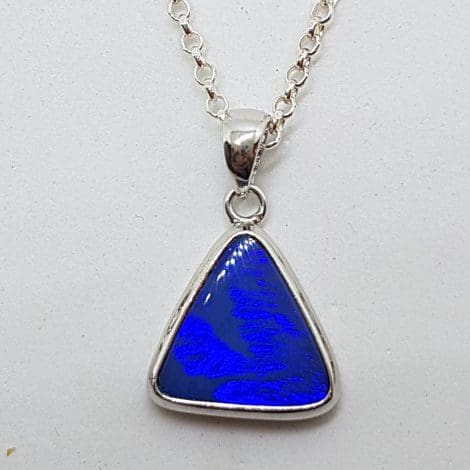 Sterling Silver Blue Opal Triangle Pendant on Silver Chain