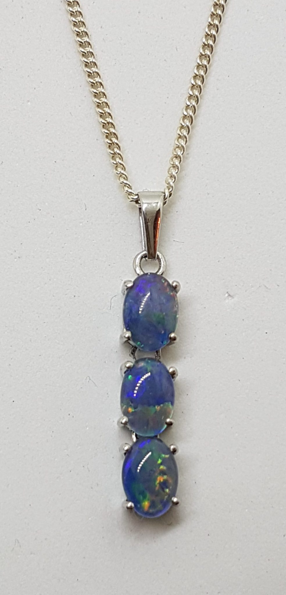 Sterling Silver Blue Opal Drop Pendant on Silver Chain