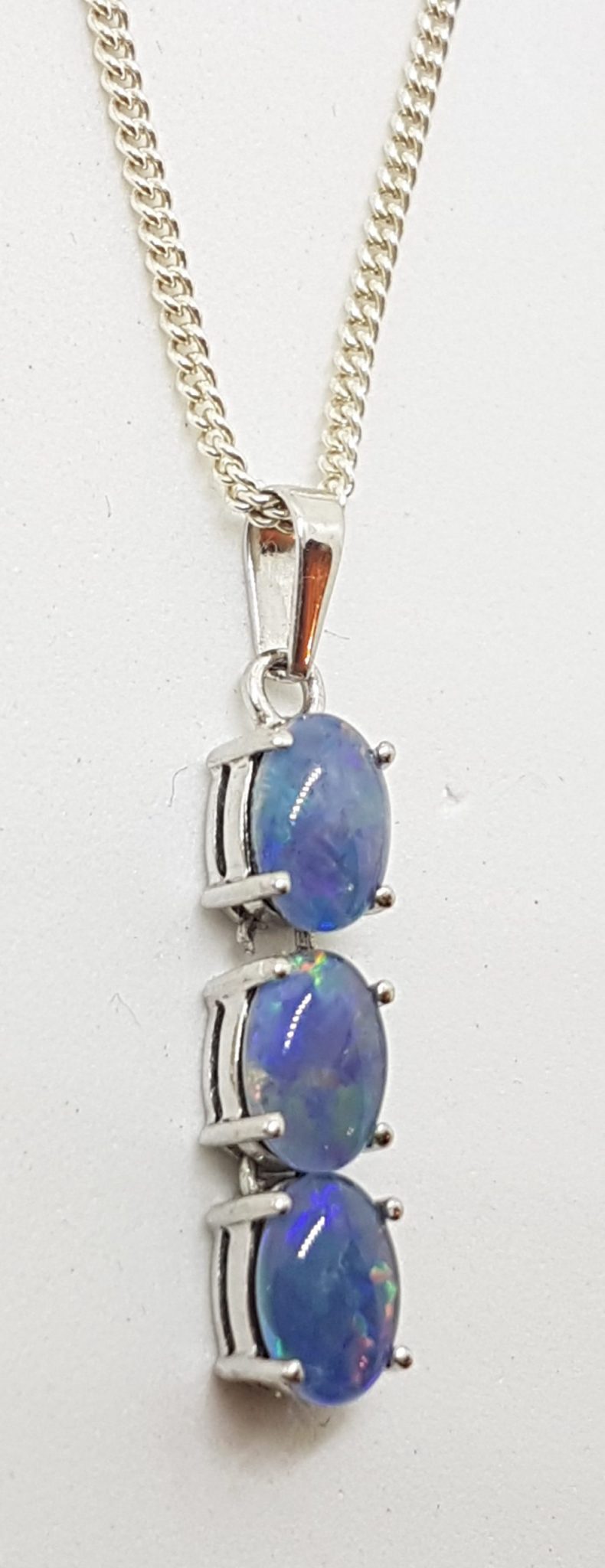 Sterling Silver Blue Opal Drop Pendant on Silver Chain
