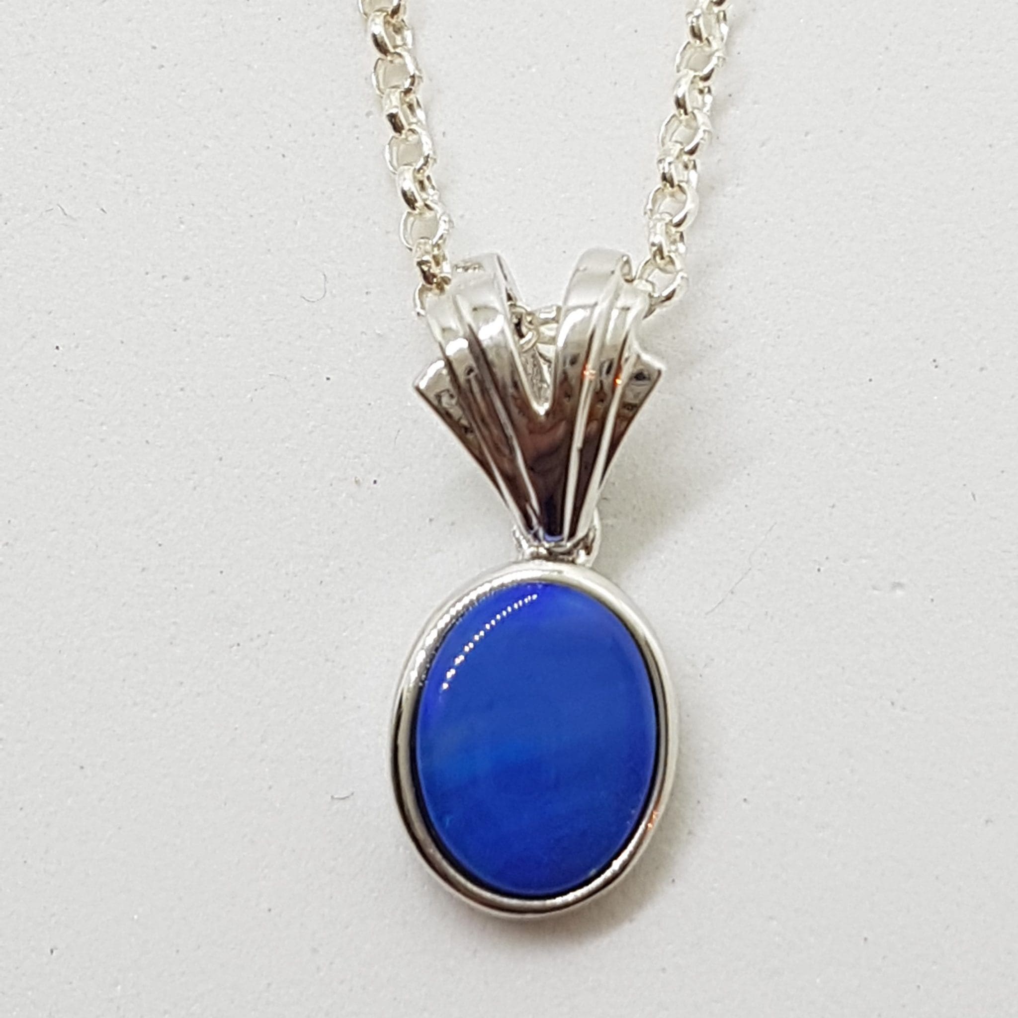 Sterling Silver Blue Opal Drop Pendant on Silver Chain