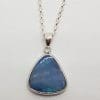 Sterling Silver Blue Opal Triangle Pendant on Silver Chain