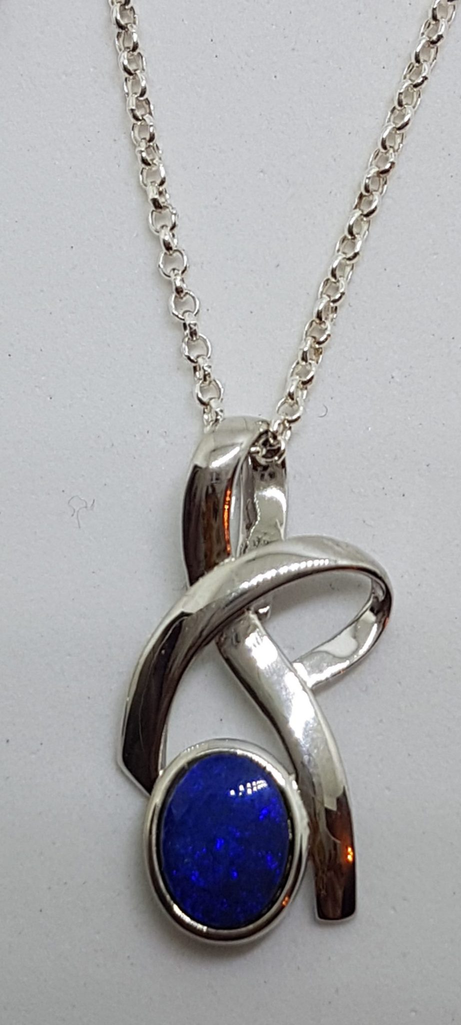 Sterling Silver Blue Opal Twist Pendant on Silver Chain